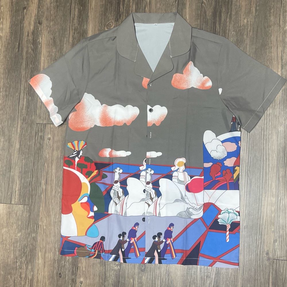 Revere collar print shirt. Large